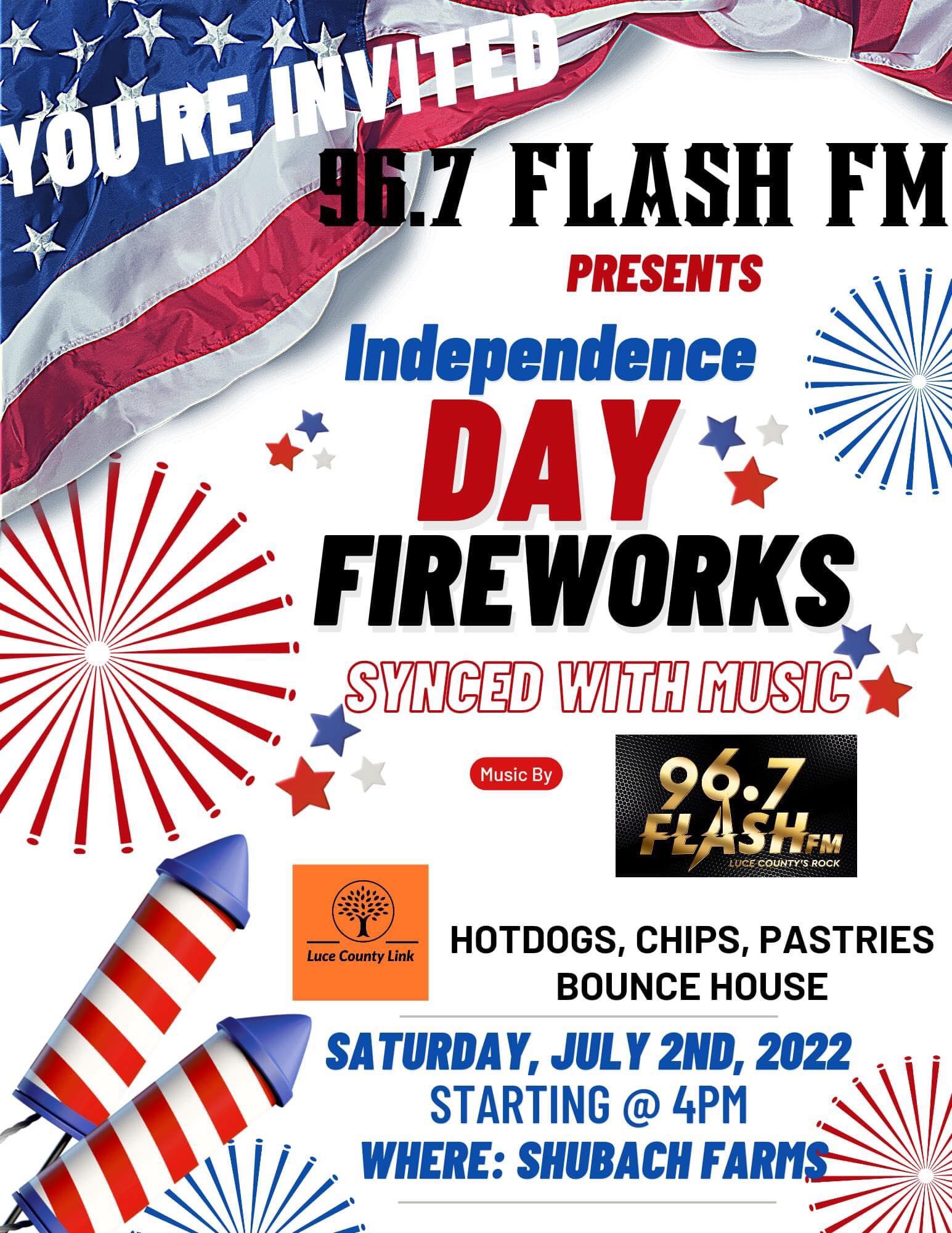 96.7 Flash FM: Fireworks Event Poster