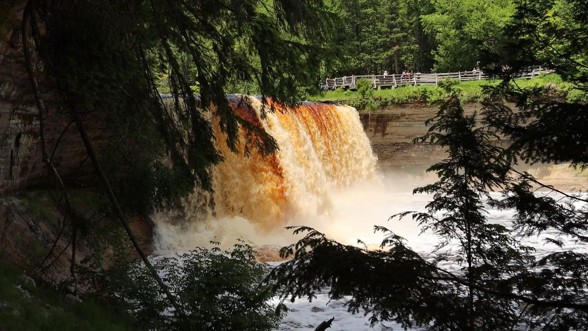 Tahquamenon Falls flowing on a beautiful summer day.