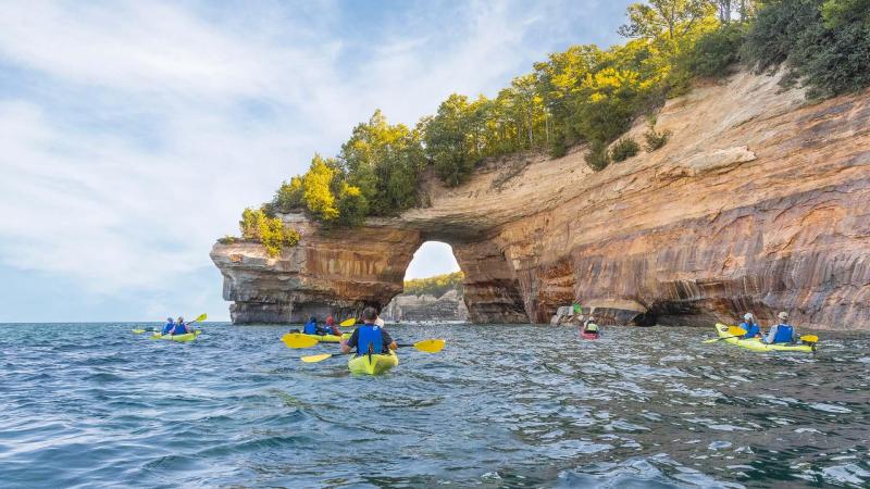 Kayaking at the Pictured Rocks National Lakeshore.