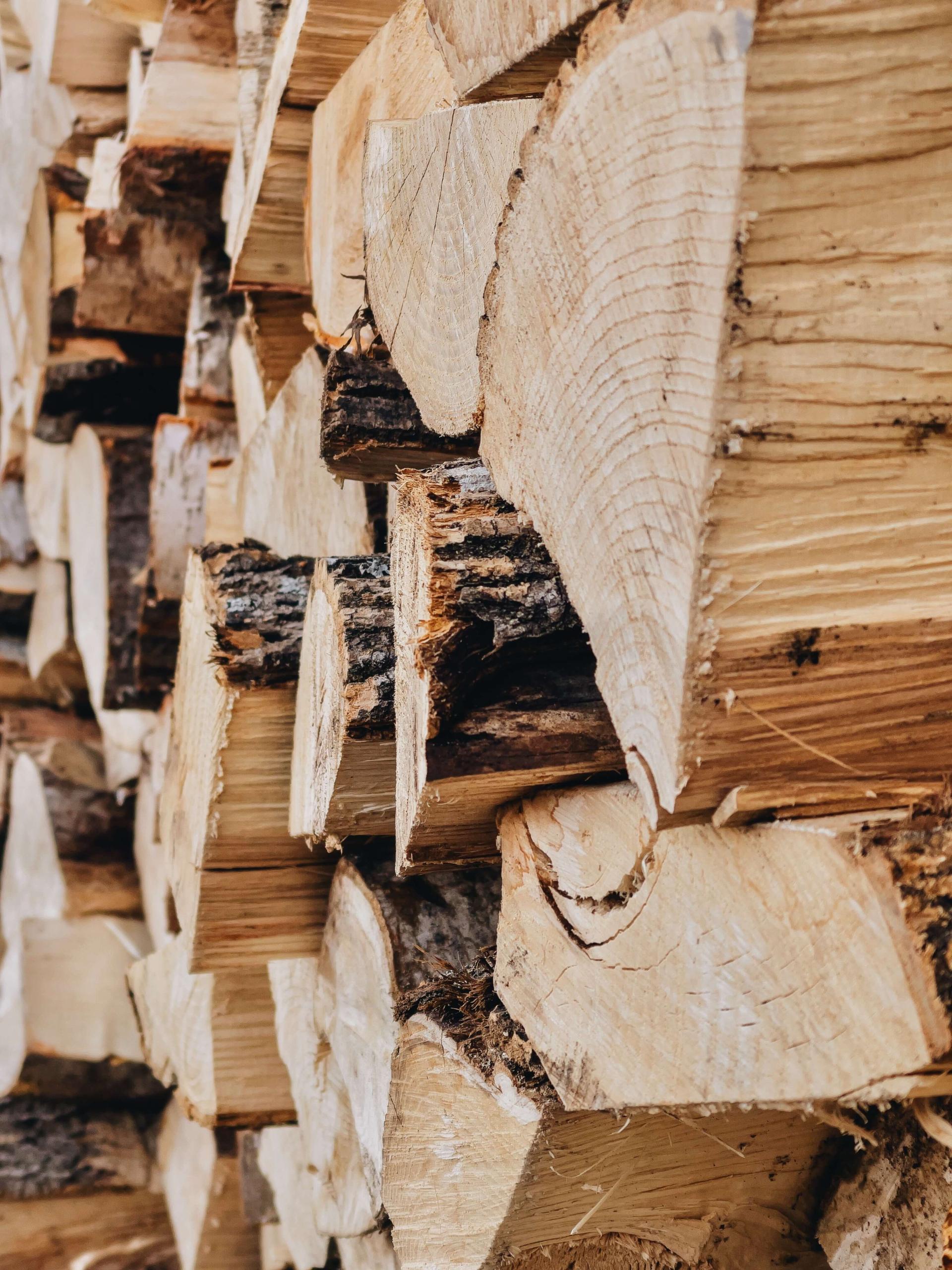 closeup of a stack of chopped wood